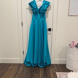 Turquoise sherri hill gown. Style number 52595